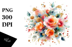 Colorful Floral Frame with Orange Roses PNG Product Image 1