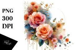 Colorful Floral Frame with Orange Roses PNG Product Image 1