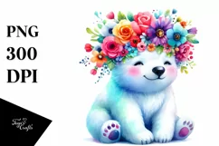 Cute Polar Bear with Flower Crown, Transparent PNG Product Image 1