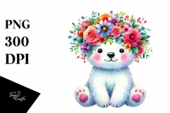 Cute Polar Bear with Flower Crown, Transparent PNG Product Image 1