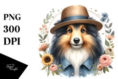 Sublimation Clipart of Shetland Sheepdog with Floral Frame Product Image 3