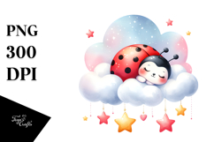Cute Ladybug Sleeping on a Cloud PNG Product Image 1