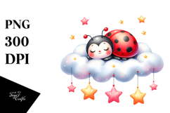 Pastel Cute Ladybug Cloud Stars PNG Product Image 1
