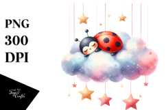 Cute Ladybug Sleeping on a Cloud PNG Product Image 1