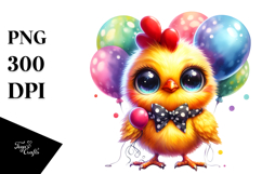 cute Baby Chicken with Balloons, Colorful PNG Product Image 1