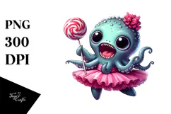 Funny Kraken in Tutu with Lollipop PNG Product Image 1