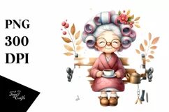 Old Lady Tea Cup Hair Curlers Watercolor | Sublimation | Product Image 1