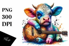 Baby Cow with Guitar, Colorful PNG Product Image 1