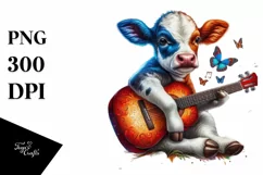 Baby Cow with Guitar, Colorful PNG Product Image 1