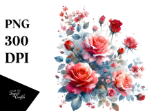 Vibrant Red Roses Washed Watercolor | Sublimation | Clipart Product Image 1