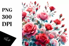 Vibrant Red Roses Washed Watercolor | Sublimation | Clipart Product Image 3