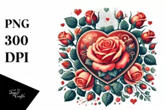 Simple Retro Heart with Roses PNG Product Image 1