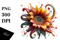 Abstract Shiny Sunflower, Candy Watercolor Splash Product Image 1
