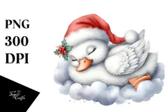Baby Swan Dressed for Christmas Sleeping on a Cloud PNG Product Image 1