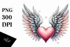 Watercolor Heart with Wings PNG Product Image 1