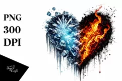 Distressed Heart made of Fire and Ice PNG Product Image 1