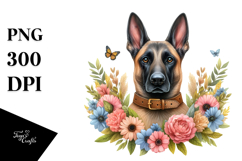 Watercolor Malinois Floral Frame, Caricature Big Eyes Product Image 1