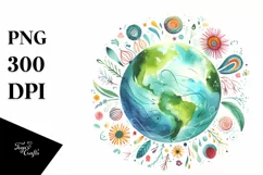 Colorful Whimsical Earth Watercolor Clipart Product Image 3