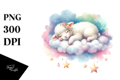 Pastel Lamb Sleeping on a Cloud PNG Product Image 1