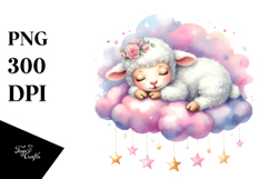 Pastel Lamb Sleeping on a Cloud PNG Product Image 1