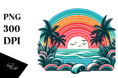 Retro Tropical Rainbow Sunset, Tshirt Style, Transparent PNG Product Image 1