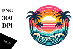 Retro Tropical Sunset Tshirt Design PNG Product Image 1