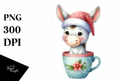 Cute Donkey with Santa Hat, Christmas PNG Product Image 1