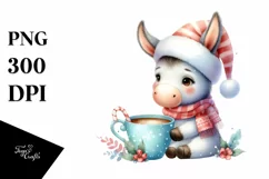 Cute Donkey with Santa Hat, Christmas PNG Product Image 1
