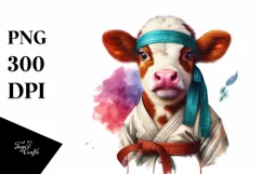 Baby Cow with Karate Belt, Colorful PNG Product Image 3