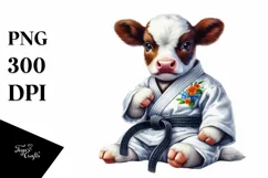 Baby Cow with Karate Belt, Colorful PNG Product Image 3