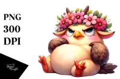 Cute Bird with Flower Crown PNG Product Image 1