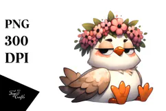 Cute Bird with Flower Crown PNG Product Image 1