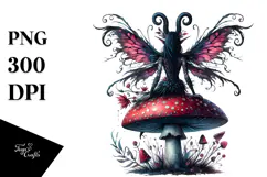 Gothic Fairy on Mushroom, PNG Product Image 1