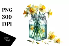 Watercolor Jar with Daffodil | Sublimation | Clipart Product Image 1