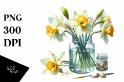 Watercolor Jar with Daffodil | Sublimation | Clipart Product Image 3