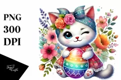 Boho Baby Cat Winking, Watercolor PNG Product Image 1