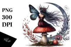 Gothic Fairy on Mushroom, Back View PNG Product Image 1