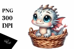 Cute Baby Dragon Smiling in Basket PNG Product Image 1