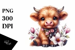 Cute Highland Cow Baby Magnolia Clipart Product Image 3