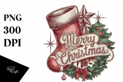 Merry Christmas Watercolor Stocking Png Product Image 1