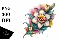 Pastel Wooden Daffodil Watercolor Splash PNG Product Image 1
