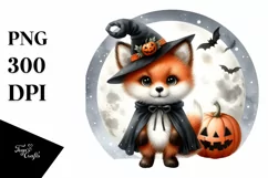 Cute Baby Fox on Moon Halloween PNG Product Image 1