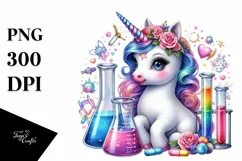 Baby Unicorn with Beaker and Test Tubes, Colorful PNG Product Image 1