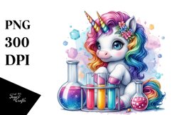 Baby Unicorn with Beaker and Test Tubes, Colorful PNG Product Image 3