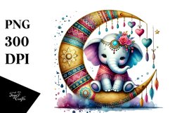 Colorful Cute Boho Elephant, PNG Product Image 1
