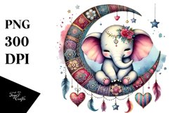 Colorful Cute Boho Elephant, PNG Product Image 1
