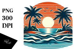 Retro Tropical Beach Sunset PNG Product Image 1