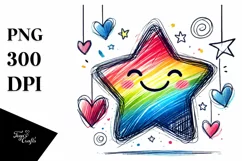 Smiling Star with Hearts Watercolor PNG Product Image 1