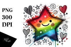 Smiling Star with Hearts Watercolor PNG Product Image 1