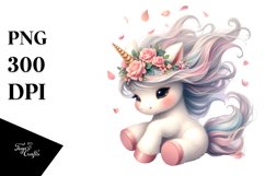 Cute Baby Unicorn Tumbling with Spring Petals | Sublimation Product Image 1